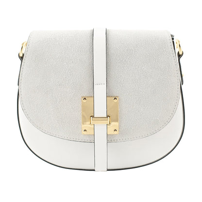 Rigid Two-Tone Brushed Split Leather Trunk Crossbody Bag With Dual Closure
