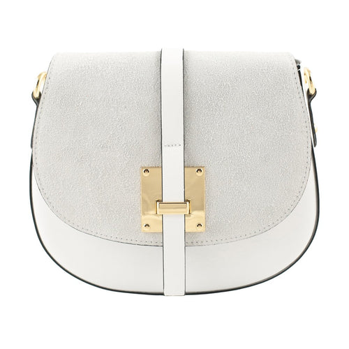 Rigid Two-Tone Brushed Split Leather Trunk Crossbody Bag With Dual Closure