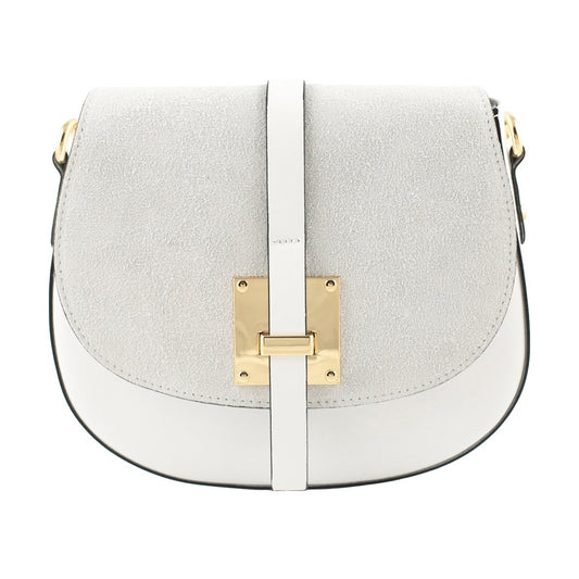 Rigid Two-Tone Brushed Split Leather Trunk Crossbody Bag With Dual Closure