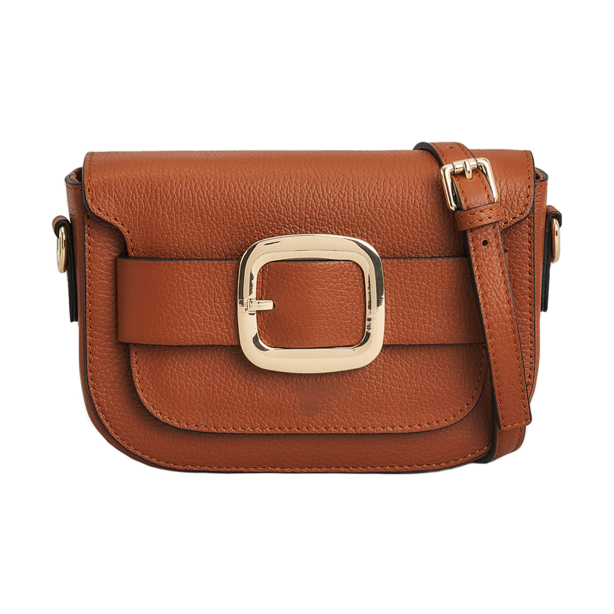 Semi-Rigid Hammered Full Grain Leather Flap Crossbody Bag With Rear Zip Pocket