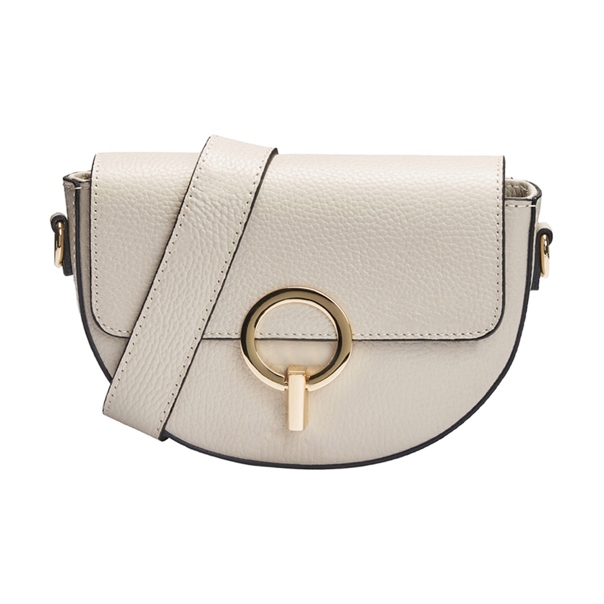 Crescent Hammered Full Grain Leather Flap Crossbody Bag With Back Zip Pocket