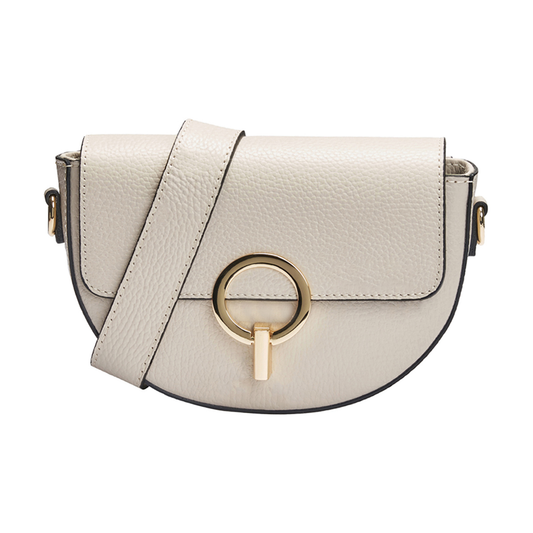 Crescent Hammered Full Grain Leather Flap Crossbody Bag With Back Zip Pocket