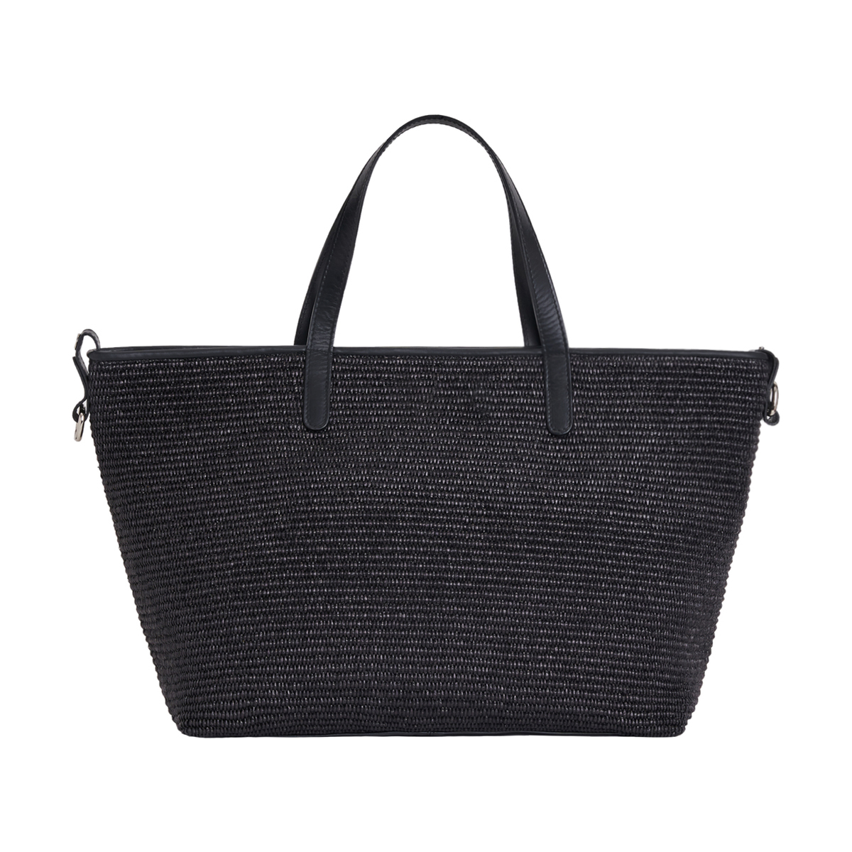 Leather & Raffia Large Capacity Convertible Tote Bag With Two Interchangeable Straps