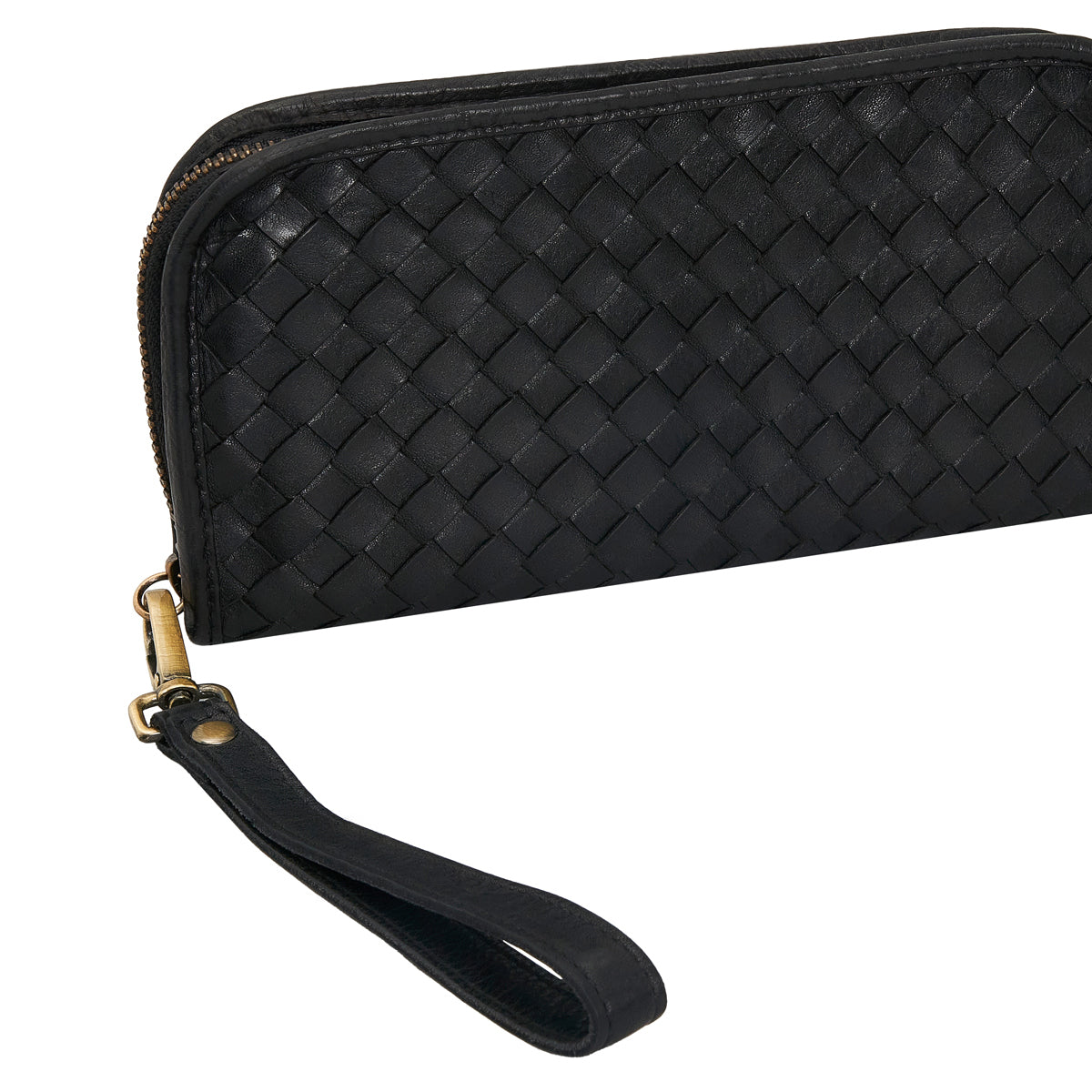 Washed Full Grain Woven Leather Full Zip Around Long Wallet