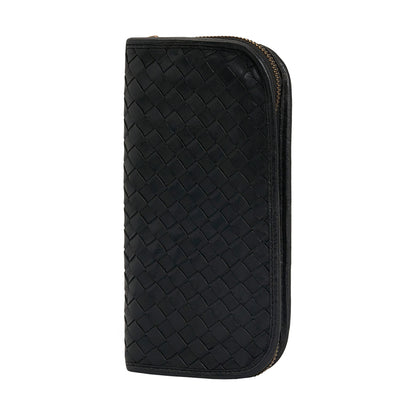 Washed Full Grain Woven Leather Full Zip Around Long Wallet