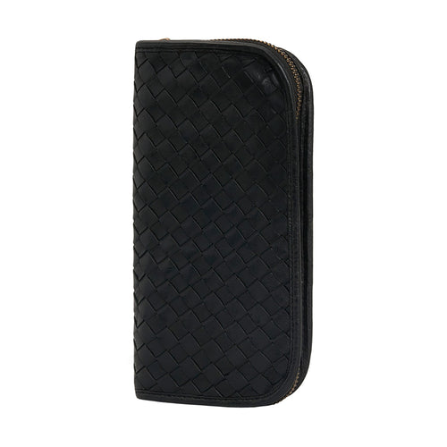Washed Full Grain Woven Leather Full Zip Around Long Wallet