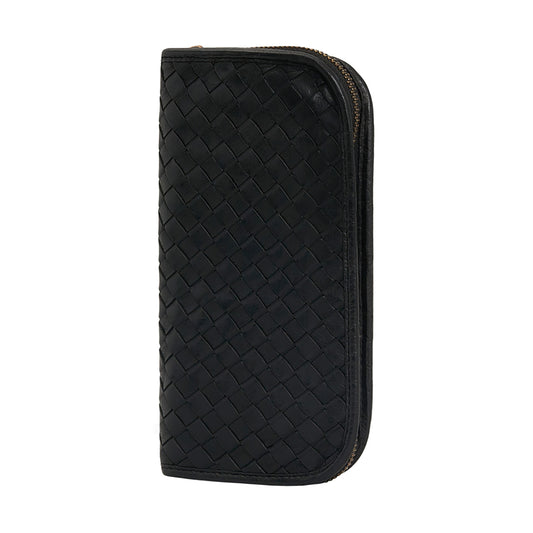 Washed Full Grain Woven Leather Full Zip Around Long Wallet