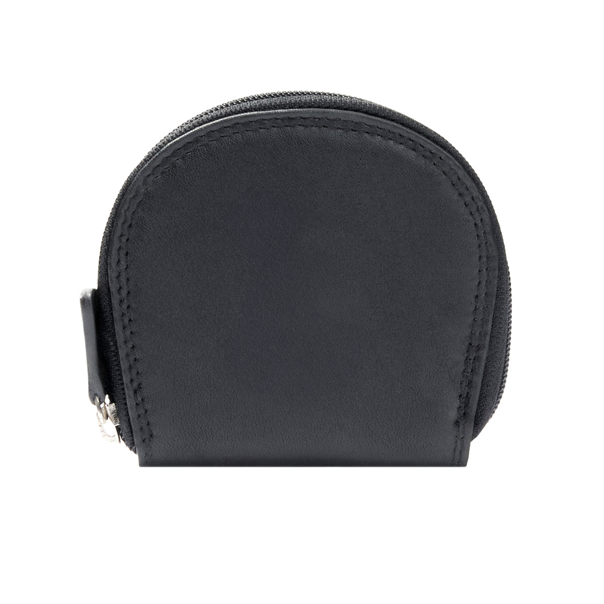 Rounded Full Grain Leather Zip Coin Purse With Natural Patina Texture