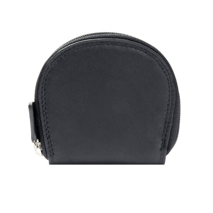Rounded Full Grain Leather Zip Coin Purse With Natural Patina Texture