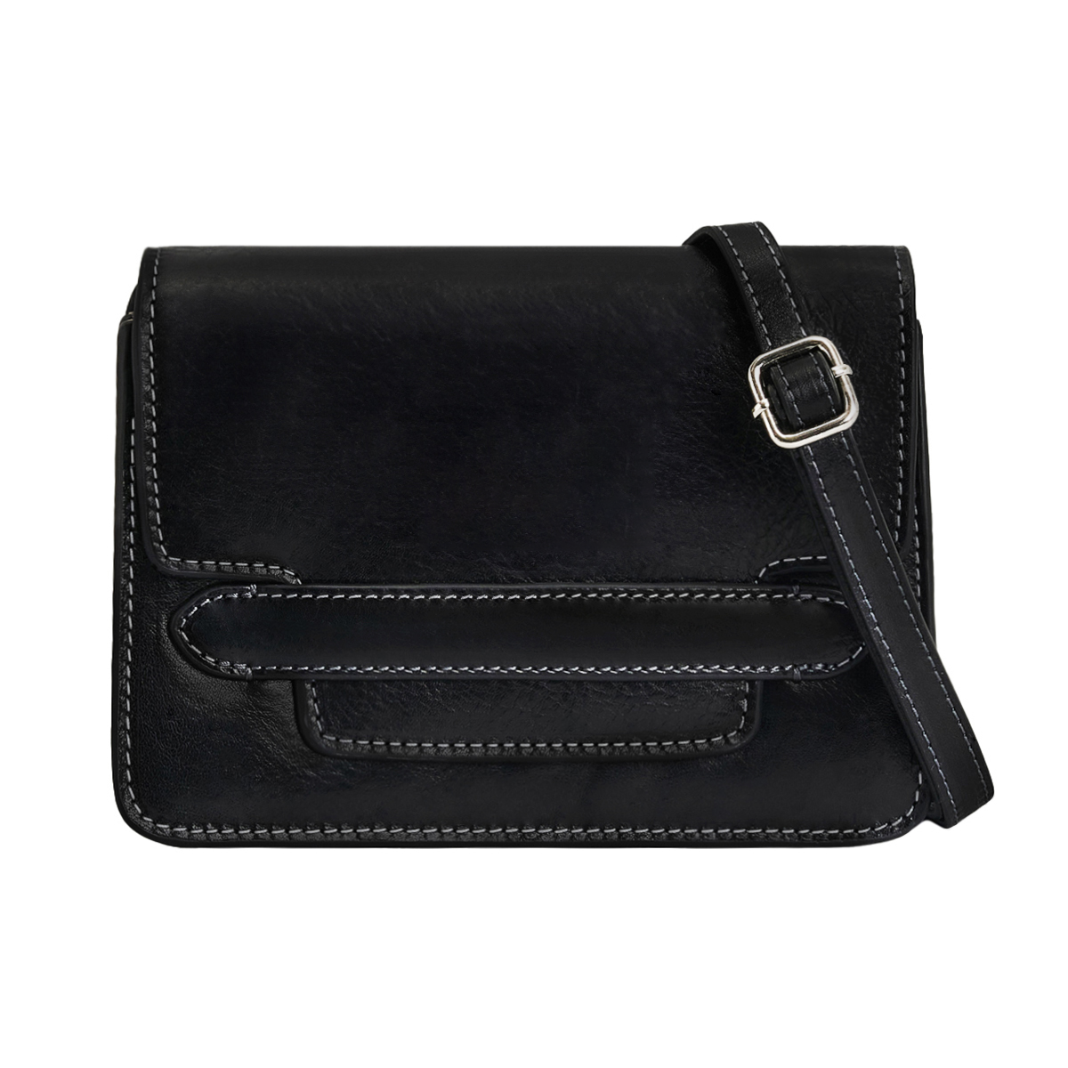 Rigid Hand Buffered Vegetable Tanned Full Grain Leather Flap Crossbody Bag
