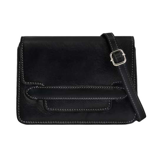 Rigid Hand Buffered Vegetable Tanned Full Grain Leather Flap Crossbody Bag