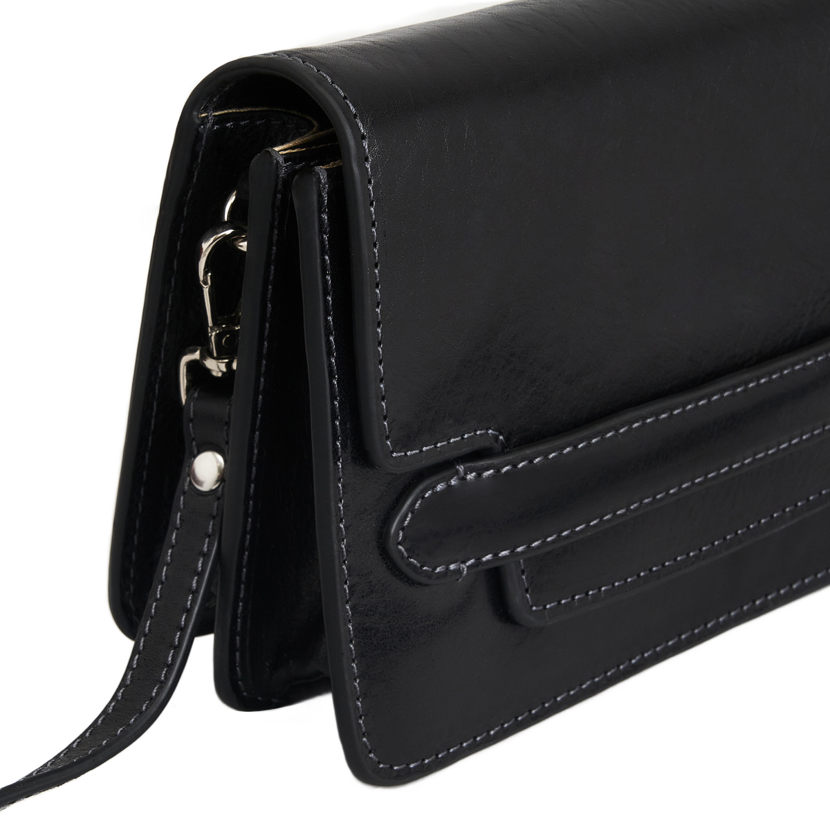 Rigid Hand Buffered Vegetable Tanned Full Grain Leather Flap Crossbody Bag