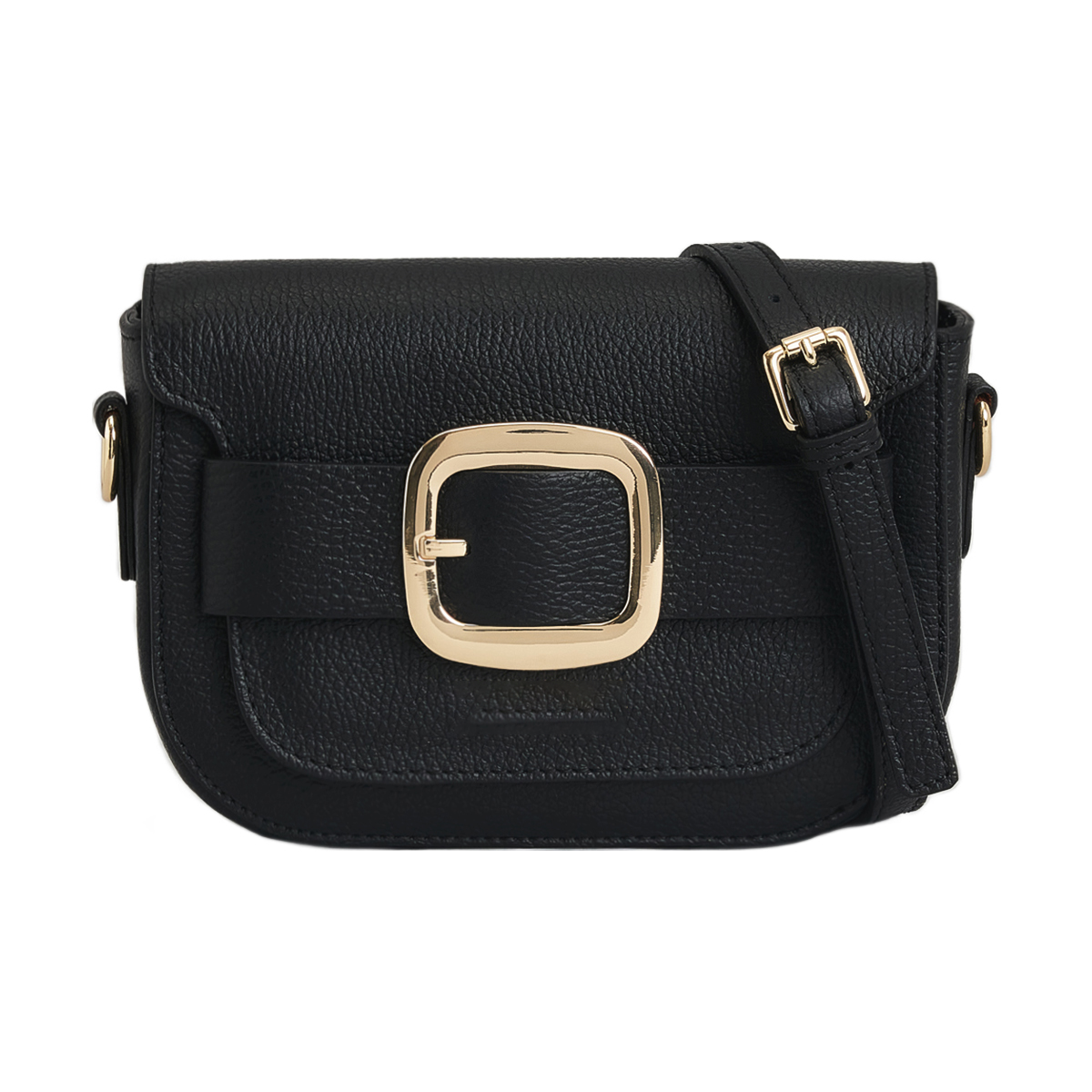 Semi-Rigid Hammered Full Grain Leather Flap Crossbody Bag With Rear Zip Pocket