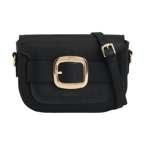 Semi-Rigid Hammered Full Grain Leather Flap Crossbody Bag With Rear Zip Pocket