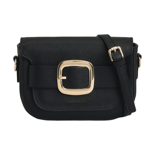 Semi-Rigid Hammered Full Grain Leather Flap Crossbody Bag With Rear Zip Pocket