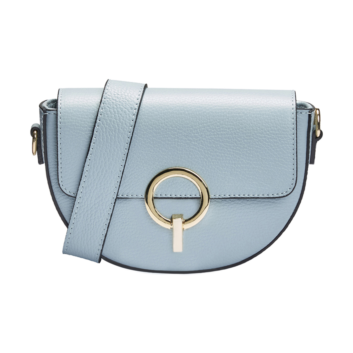 Crescent Hammered Full Grain Leather Flap Crossbody Bag With Back Zip Pocket