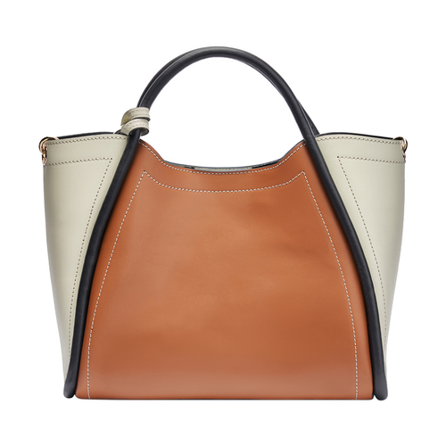 Paneled Smooth Leather Multi-Wear Top Handle Bag With Detachable Shoulder Strap