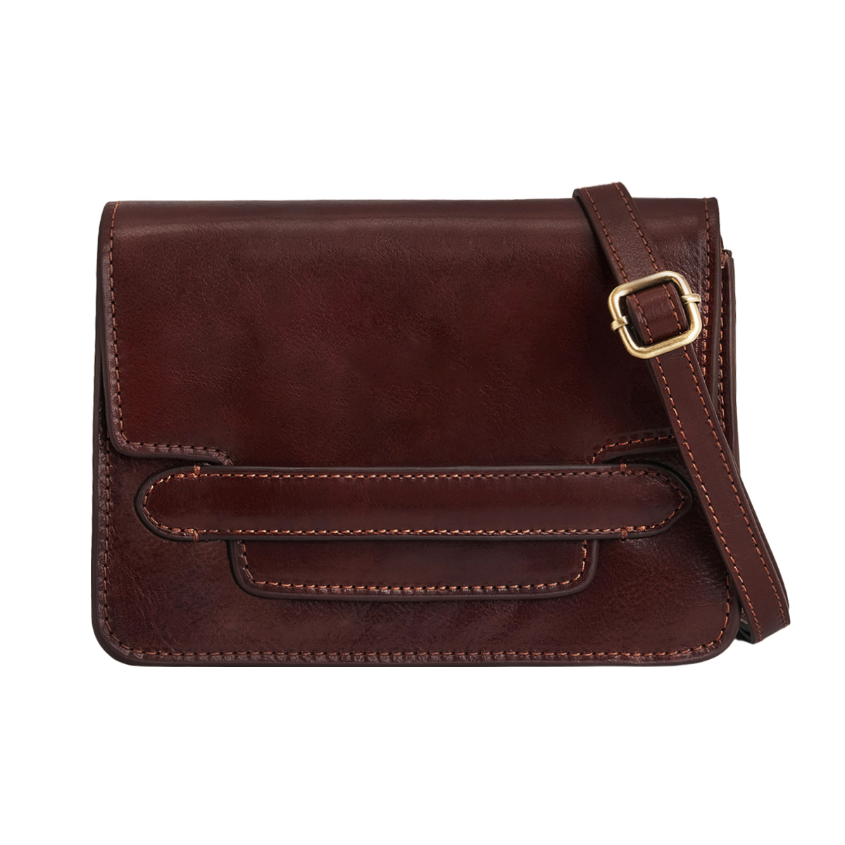 Rigid Hand Buffered Vegetable Tanned Full Grain Leather Flap Crossbody Bag