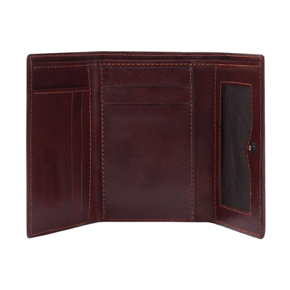 Hand Polished Vegetable Tanned Full Grain Leather Tri-Fold Frame Snap Wallet