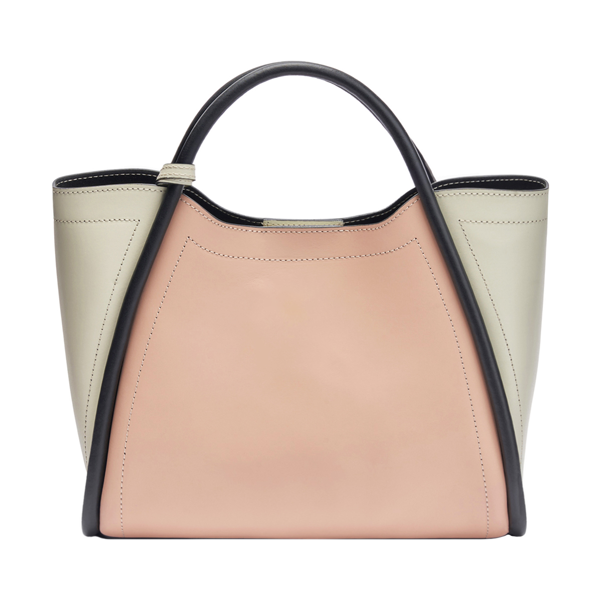 Paneled Smooth Leather Multi-Wear Top Handle Bag With Detachable Shoulder Strap