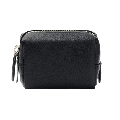 Mini Hammered Full Grain Leather Coin Purse With Top Zip Closure