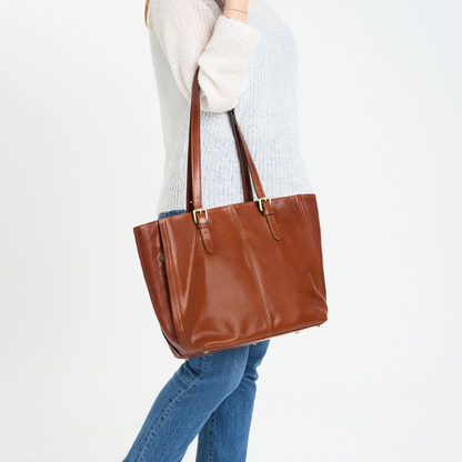 Semi-Rigid Vegetable Tanned Full Grain Leather Bucket Style Tote Bag