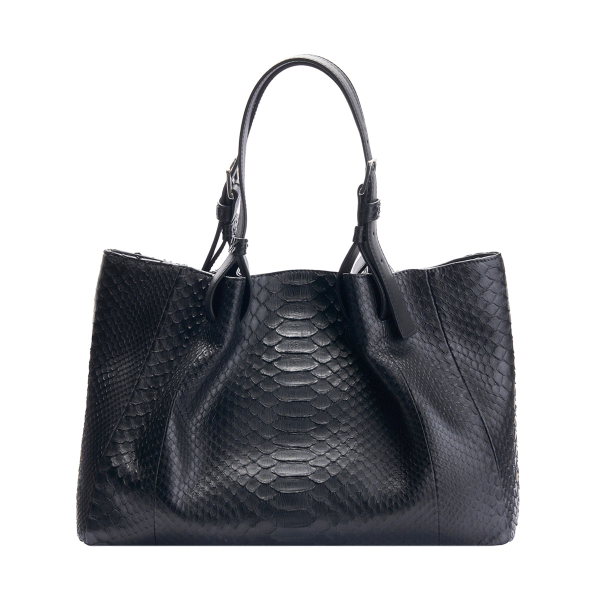 Genuine Python Skin Textured Soft Tote Bag With Dual Leather Top Handles