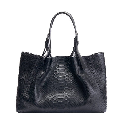 Genuine Python Skin Textured Soft Tote Bag With Dual Leather Top Handles