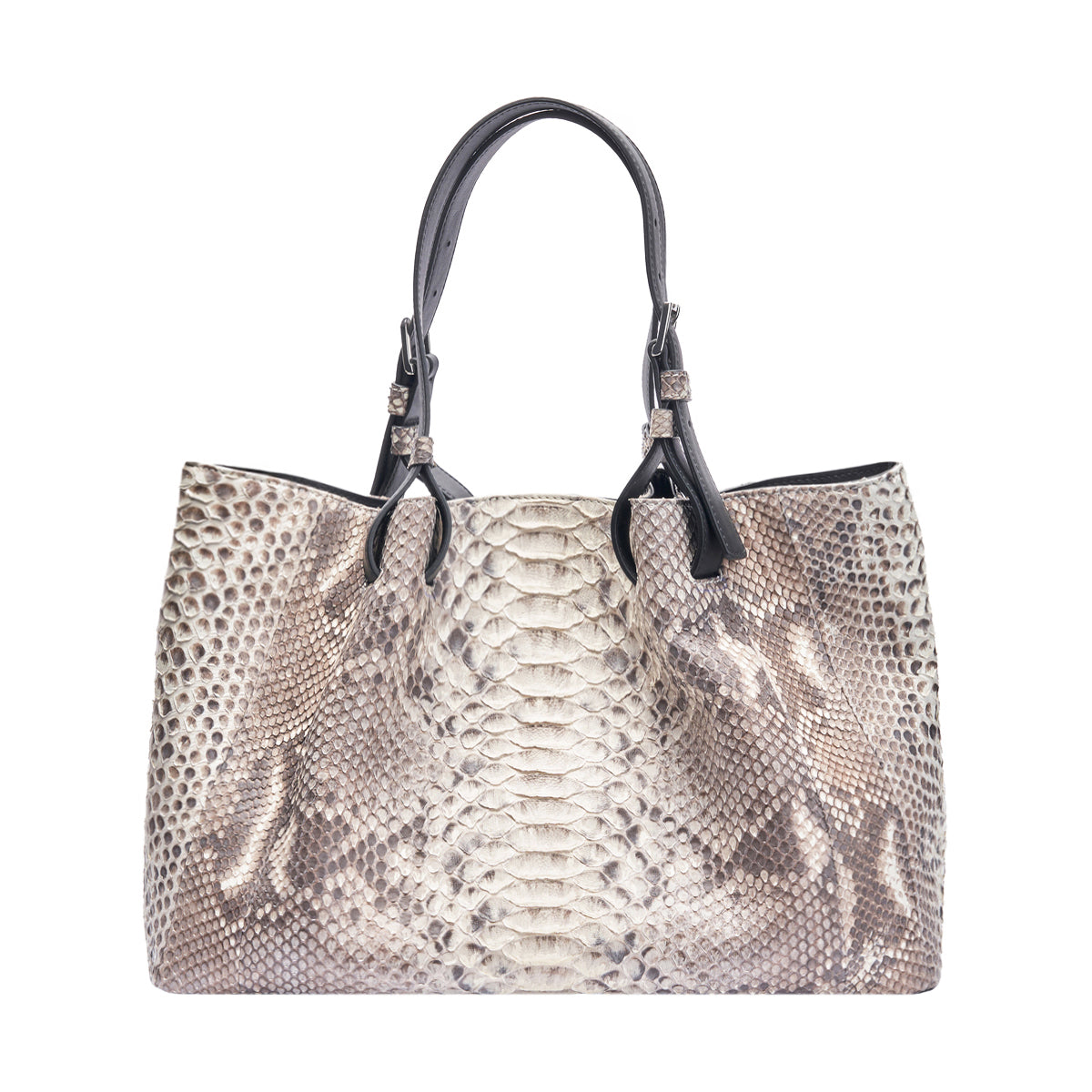 Genuine Python Skin Textured Soft Tote Bag With Dual Leather Top Handles