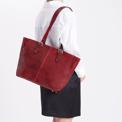 Semi-Rigid Vegetable Tanned Full Grain Leather Bucket Style Tote Bag