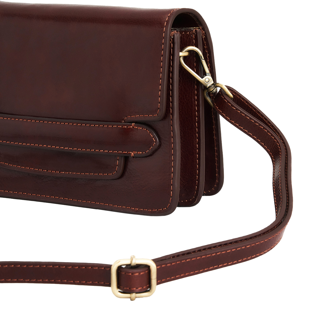 Rigid Hand Buffered Vegetable Tanned Full Grain Leather Flap Crossbody Bag