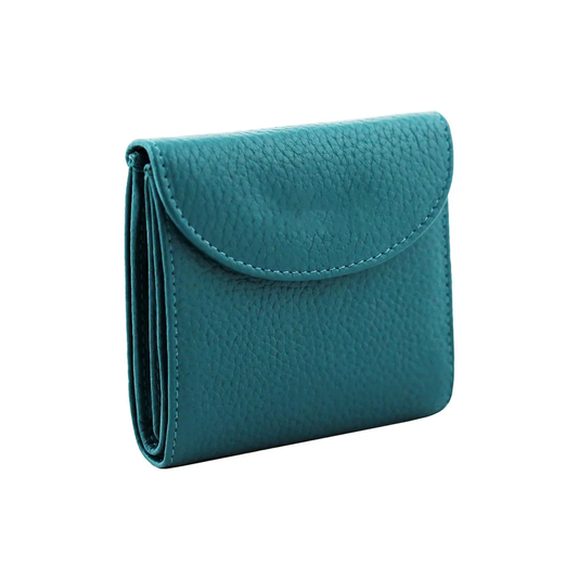 Hammered Full Grain Leather Round Flap Mini Button Closure Wallet