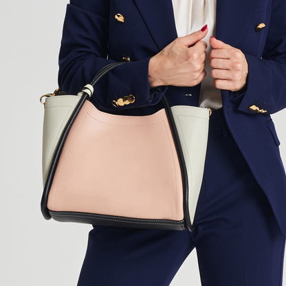 Paneled Smooth Leather Multi-Wear Top Handle Bag With Detachable Shoulder Strap