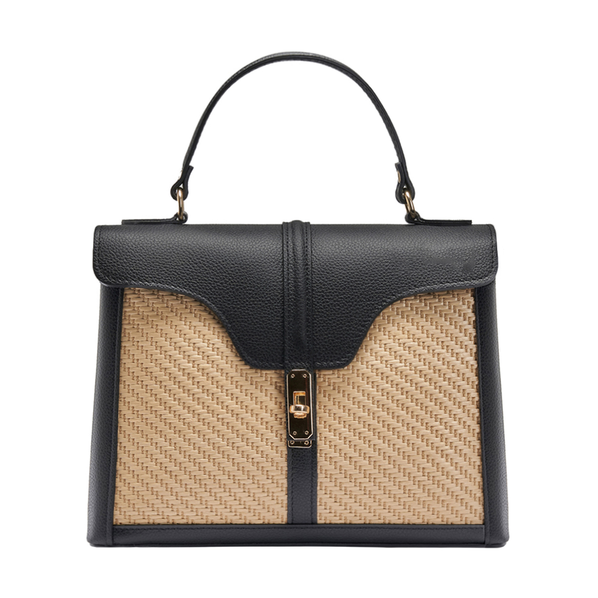 Raffia & Full Grain Leather Frame Top Handle Bag With Interchangeable Straps