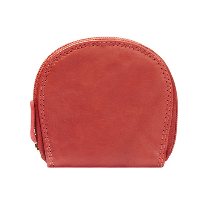 Rounded Full Grain Leather Zip Coin Purse With Natural Patina Texture