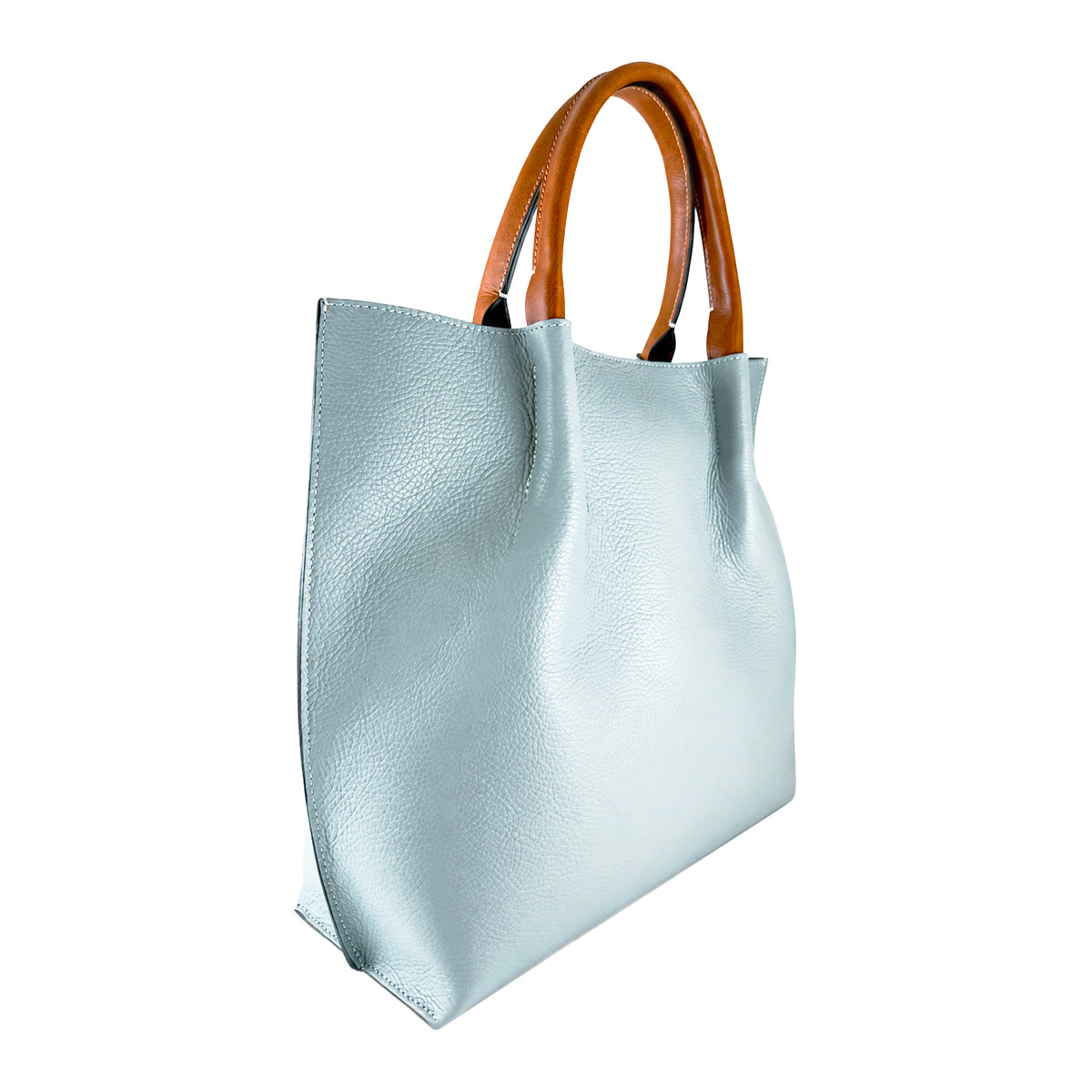 Large Hammered Full Grain Leather Semi-Rigid Top Handle Tote Bag