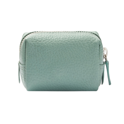 Mini Hammered Full Grain Leather Coin Purse With Top Zip Closure