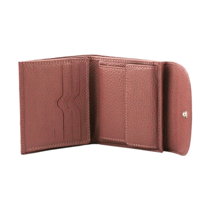 Hammered Full Grain Leather Round Flap Mini Button Closure Wallet