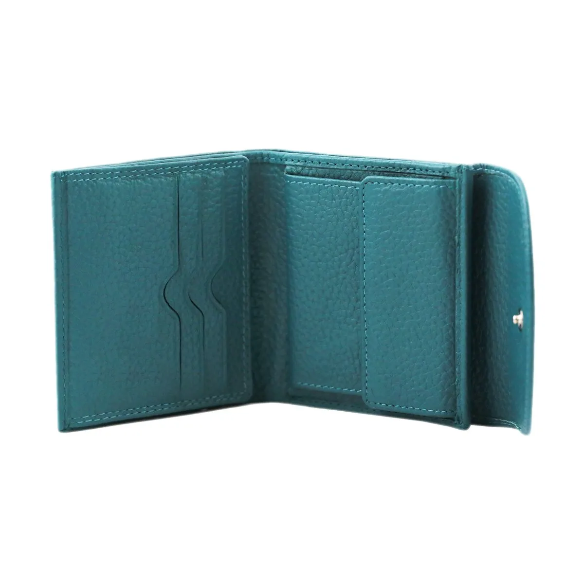 Hammered Full Grain Leather Round Flap Mini Button Closure Wallet