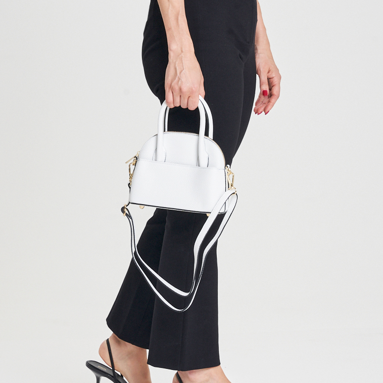 Semi-Rigid Hammered Full Grain Leather Mini Top Handle Bag With Detachable Shoulder Strap