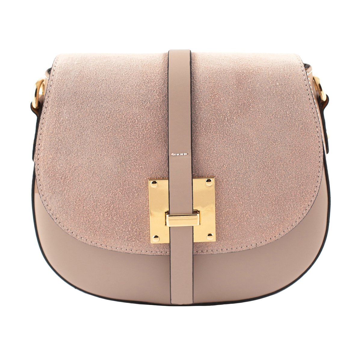 Rigid Two-Tone Brushed Split Leather Trunk Crossbody Bag With Dual Closure