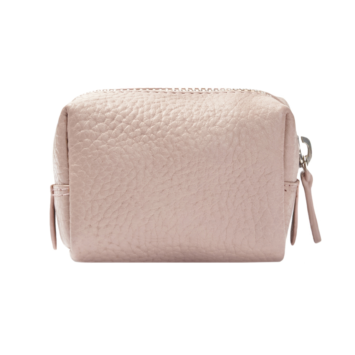 Mini Hammered Full Grain Leather Coin Purse With Top Zip Closure