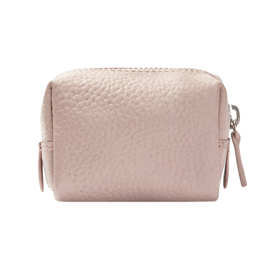 Mini Hammered Full Grain Leather Coin Purse With Top Zip Closure