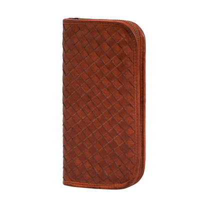 Washed Full Grain Woven Leather Full Zip Around Long Wallet