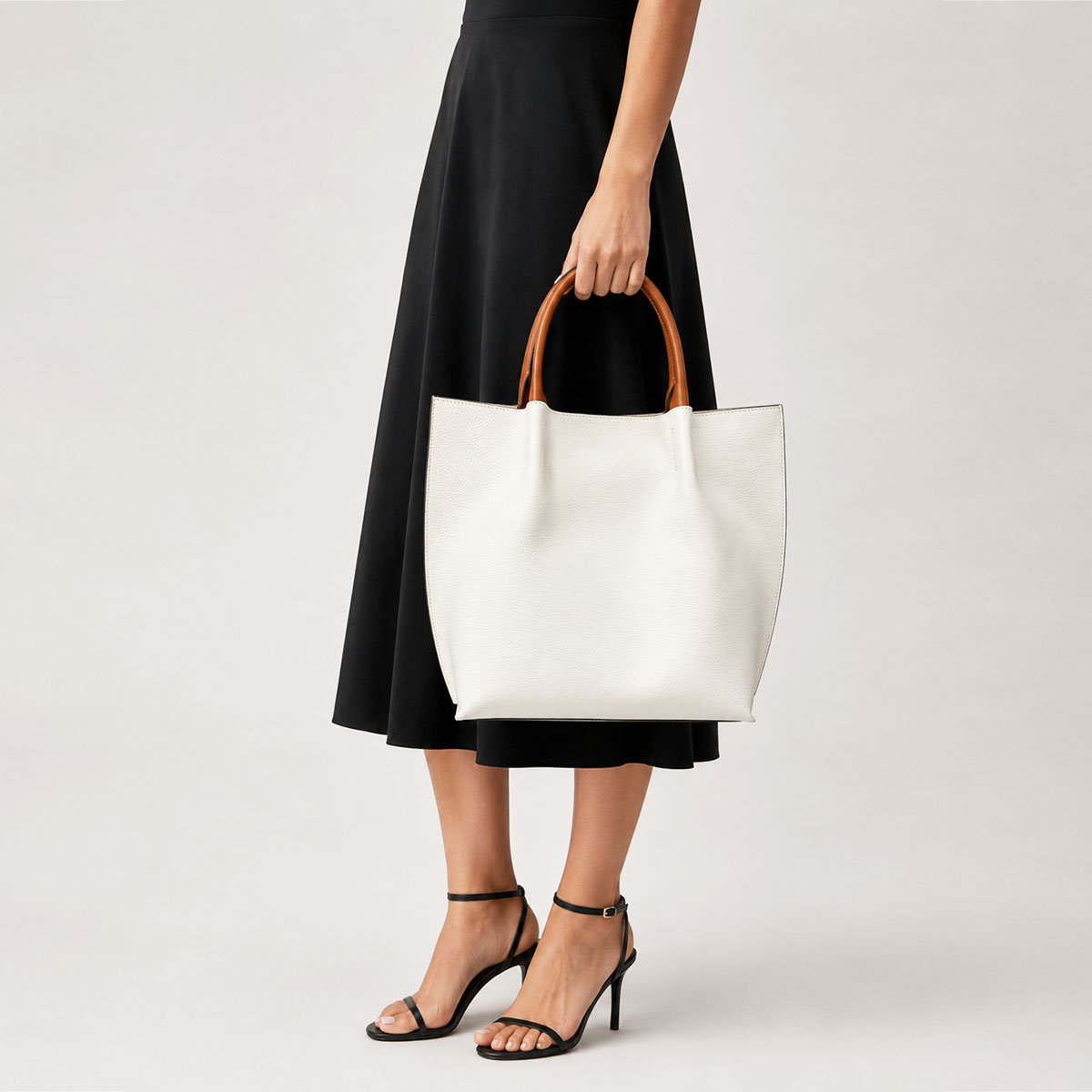 Large Hammered Full Grain Leather Semi-Rigid Top Handle Tote Bag