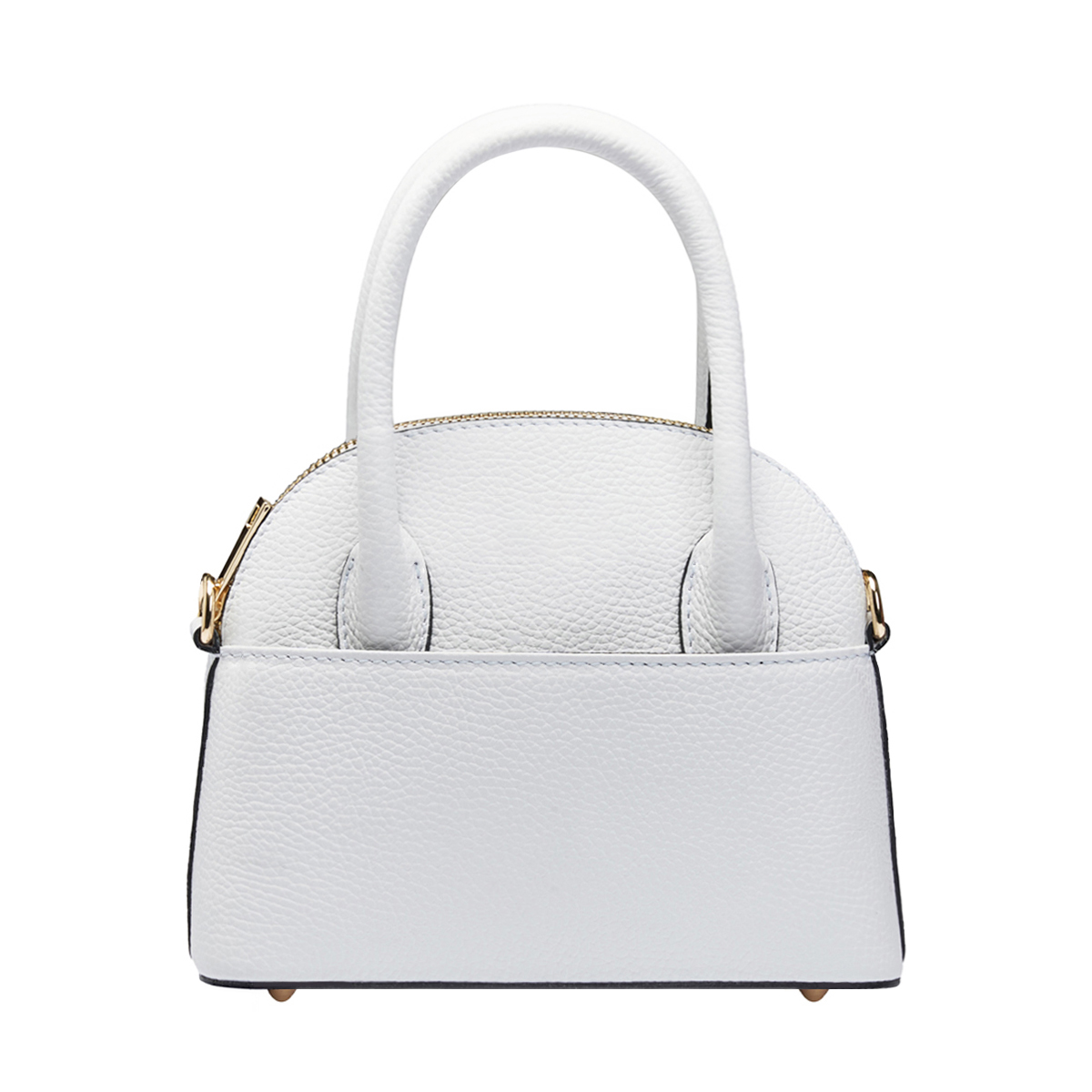 Semi-Rigid Hammered Full Grain Leather Mini Top Handle Bag With Detachable Shoulder Strap