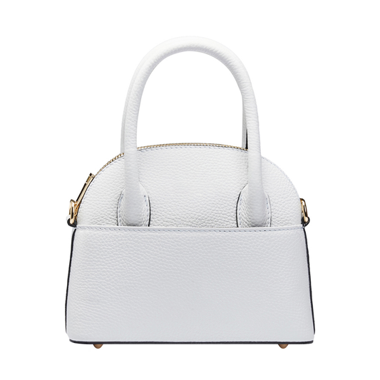 Semi-Rigid Hammered Full Grain Leather Mini Top Handle Bag With Detachable Shoulder Strap