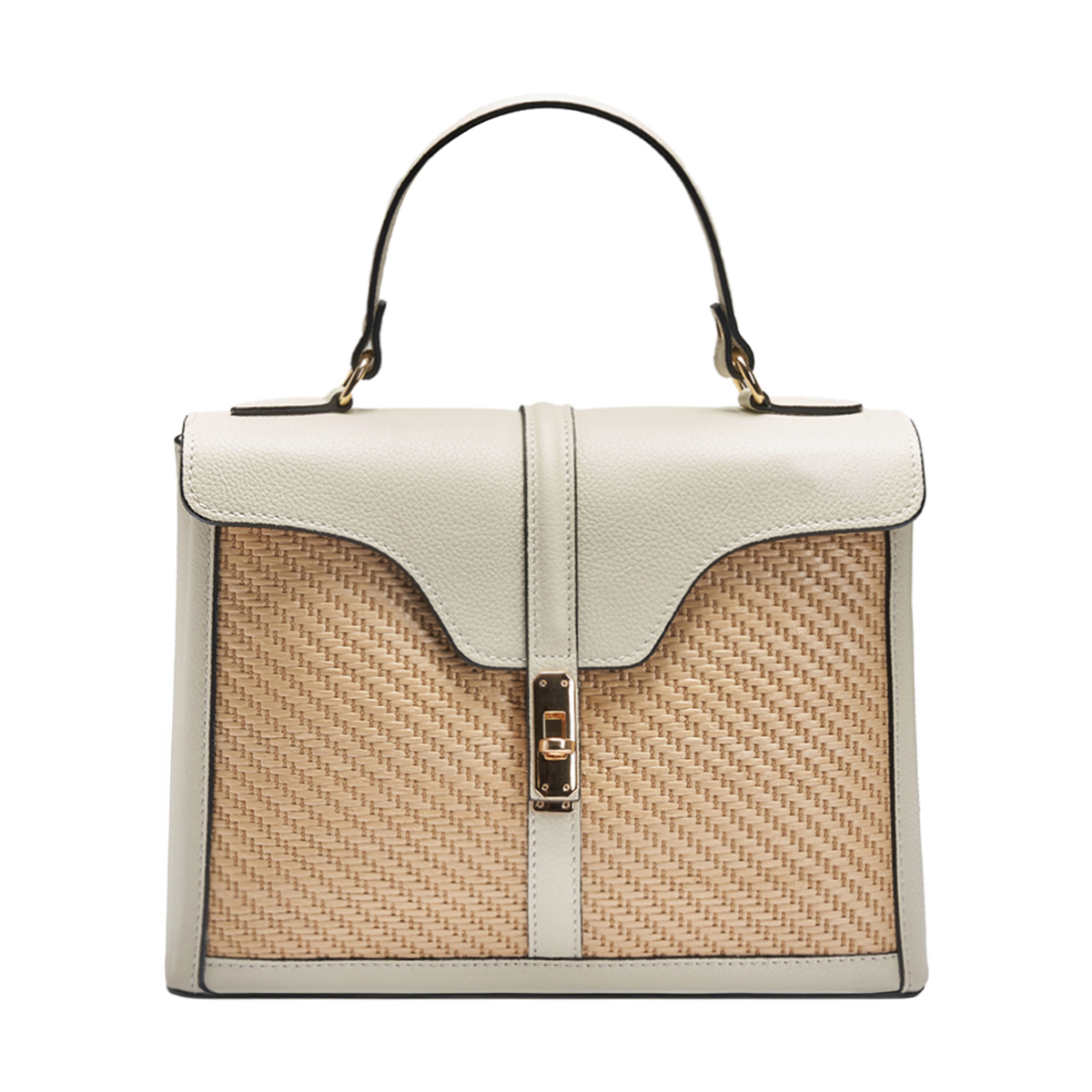 Raffia & Full Grain Leather Frame Top Handle Bag With Interchangeable Straps