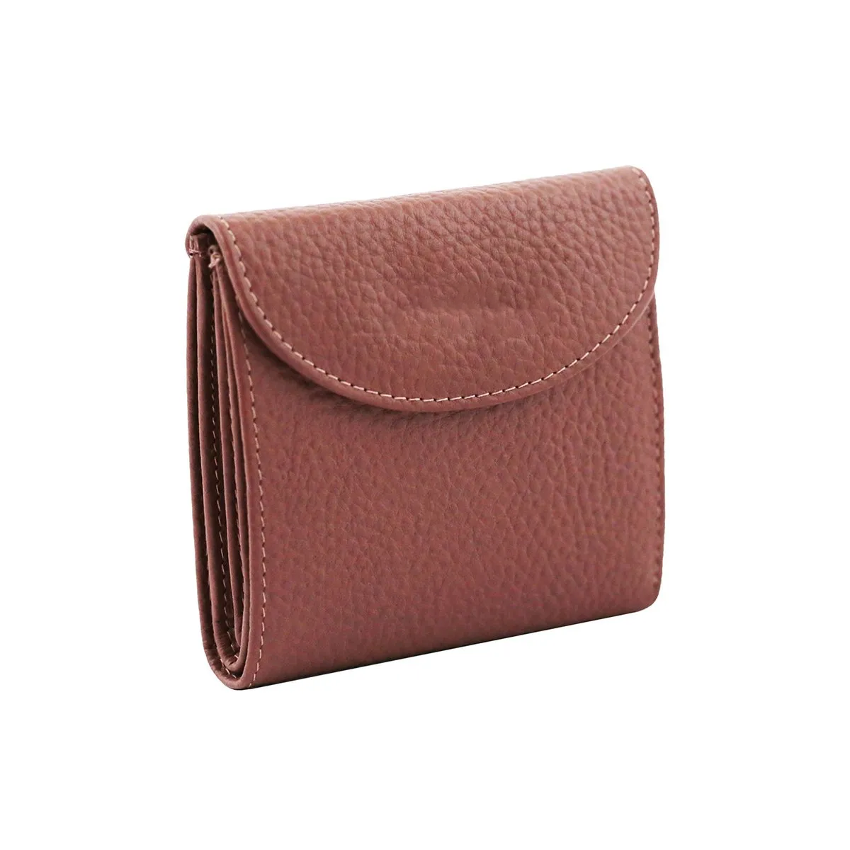 Hammered Full Grain Leather Round Flap Mini Button Closure Wallet