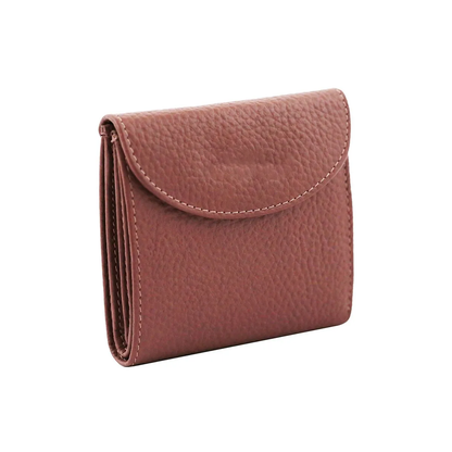 Hammered Full Grain Leather Round Flap Mini Button Closure Wallet